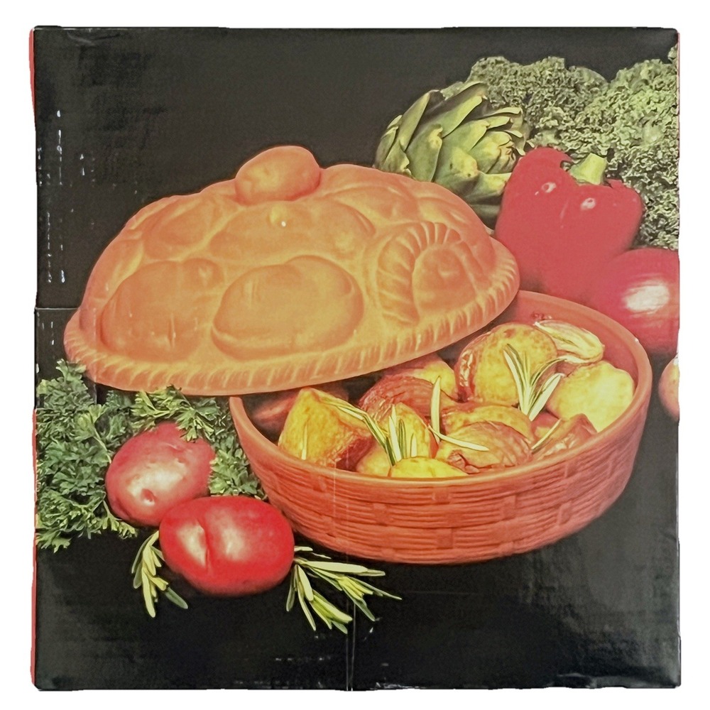 Boston Warehouse 1996 Terracotta Potato Baker Vegetable Lid Baking Dish w/ Box